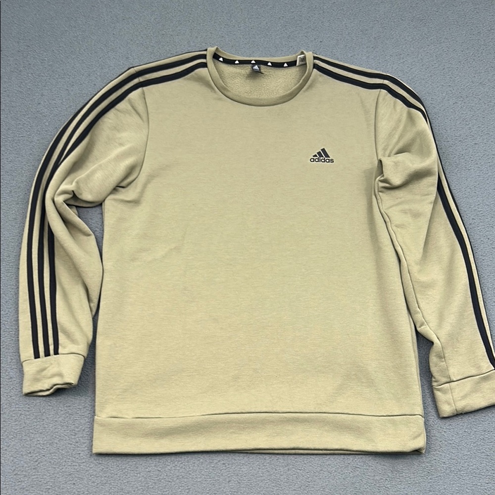 Adidas Men’s Olive Green Sweater | Black Stripes | Size Large | Cotton
